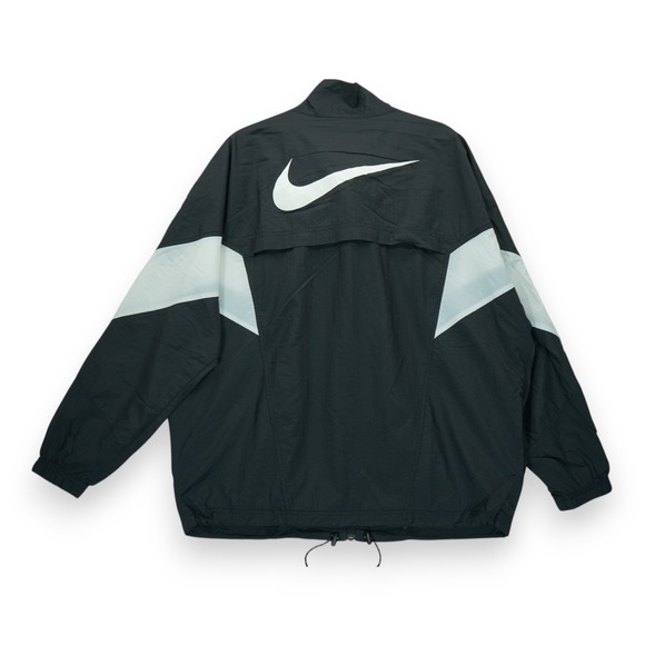NIKE Women's Throwback Black Small White Swoosh Logo Windbreaker Jacket Full Zip - Picture 1 of 11